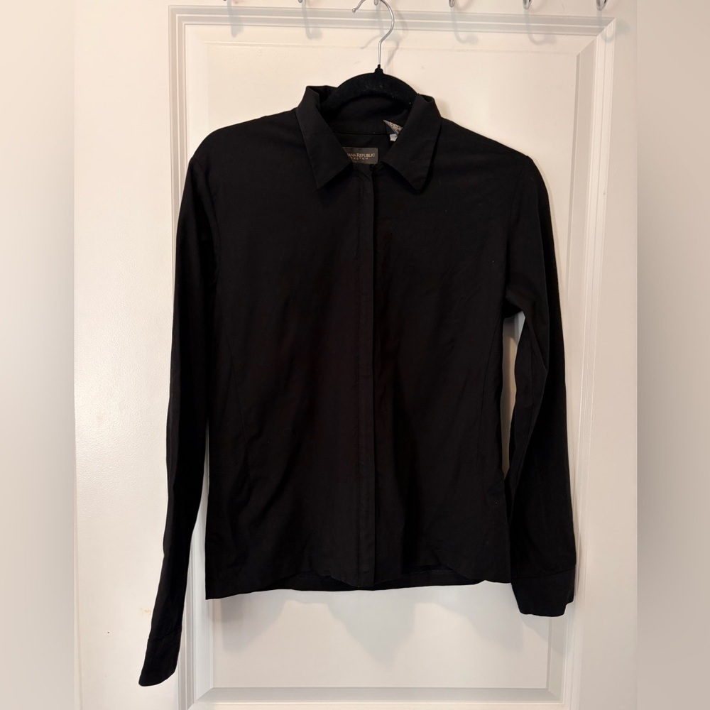 Vintage Banana Republic Stretch Black Zip-up Shirt - Small